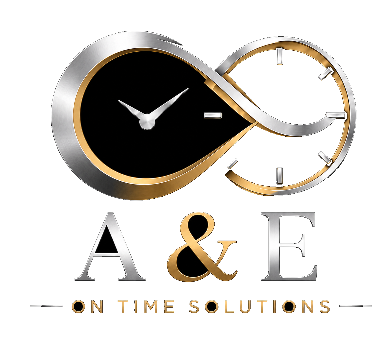 A & E On Time Solutions infinity clock logo